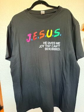 J.E.S.U.S. Rainbow Lettering Black Tee - Graphic unisex, X-Large